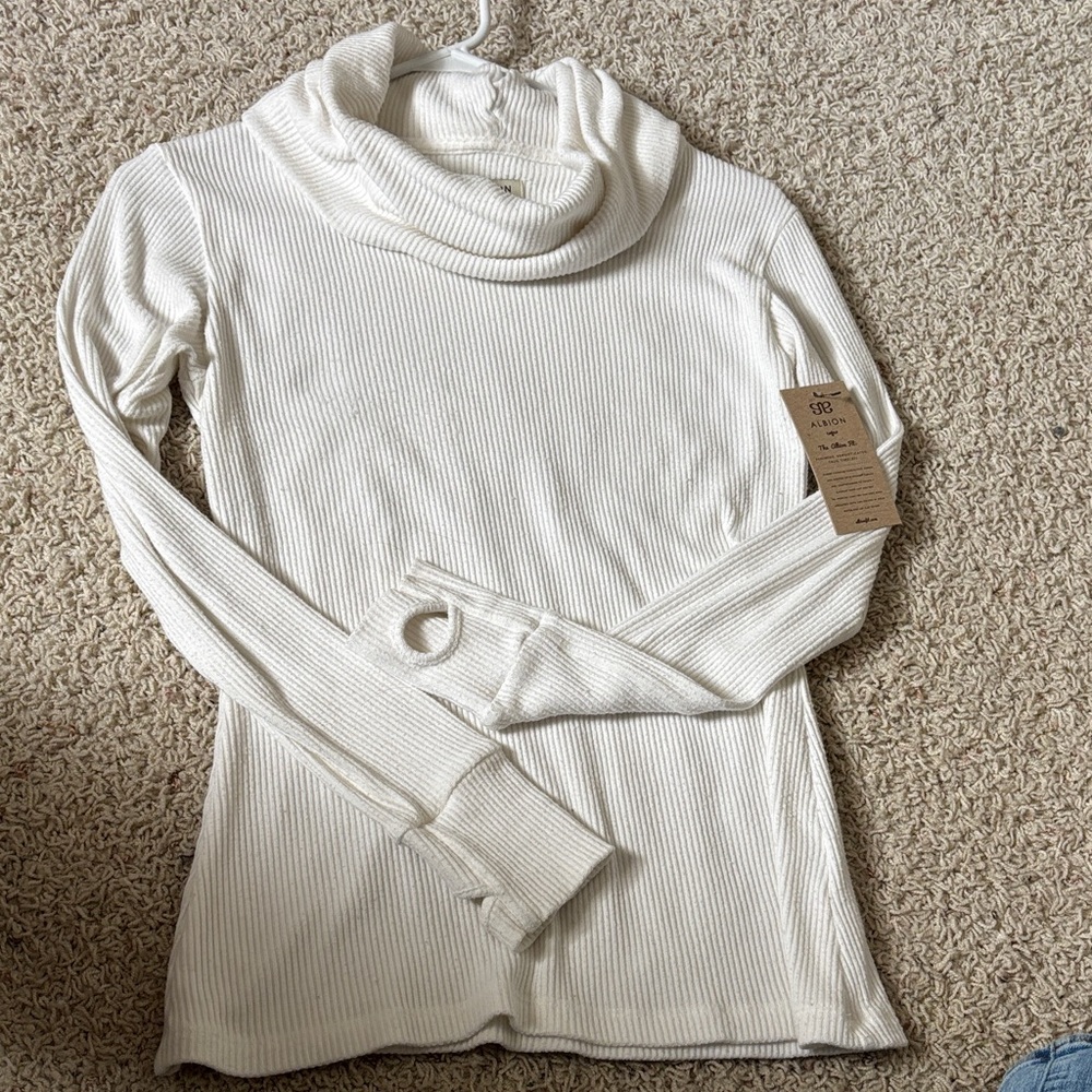 Albion Ribbed Cowl Neck Sweater - White